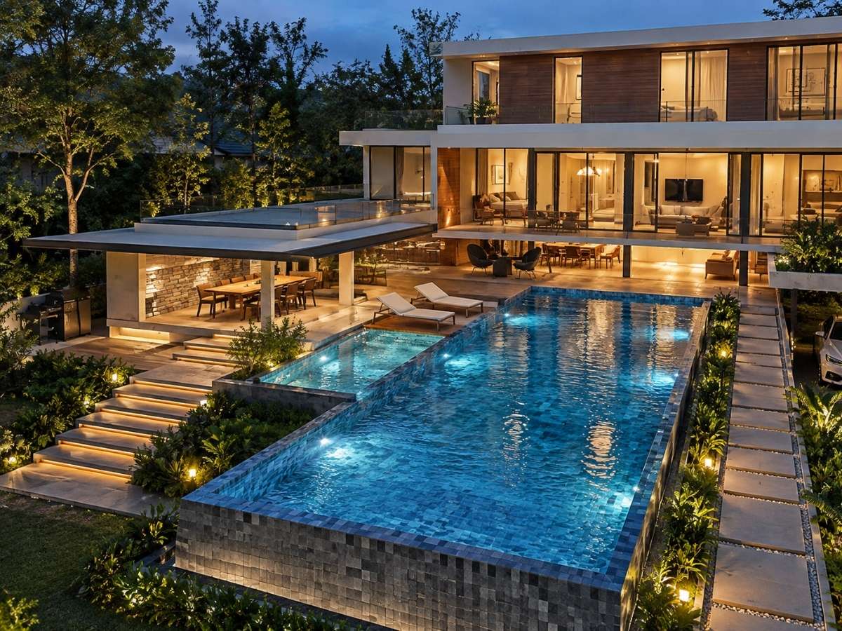 Bản vẽ phối cảnh 3D bể bơi homestay
